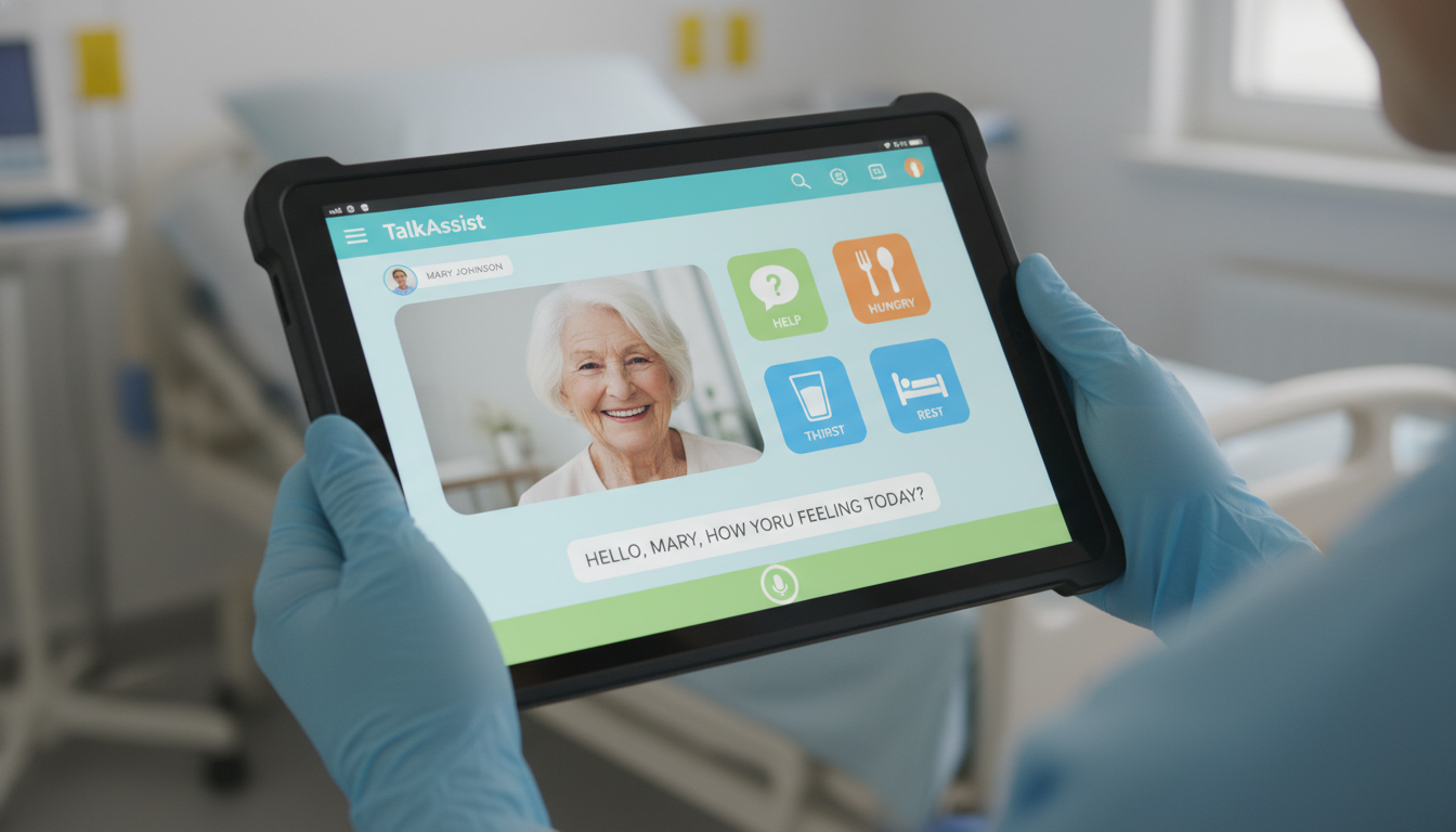 Healthcare worker using TalkAssist communication interface